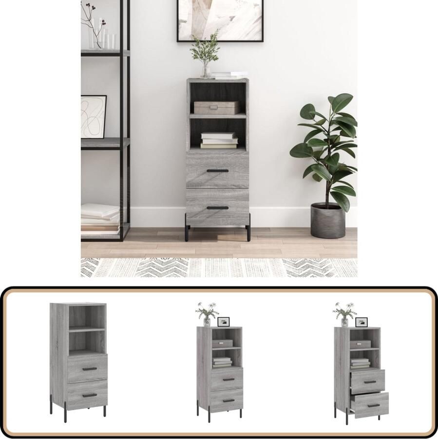 Prolenta Premium INFIORI Dressoir 34 5x34x90 cm bewerkt hout grijs sonoma eikenkleurig - Foto 9