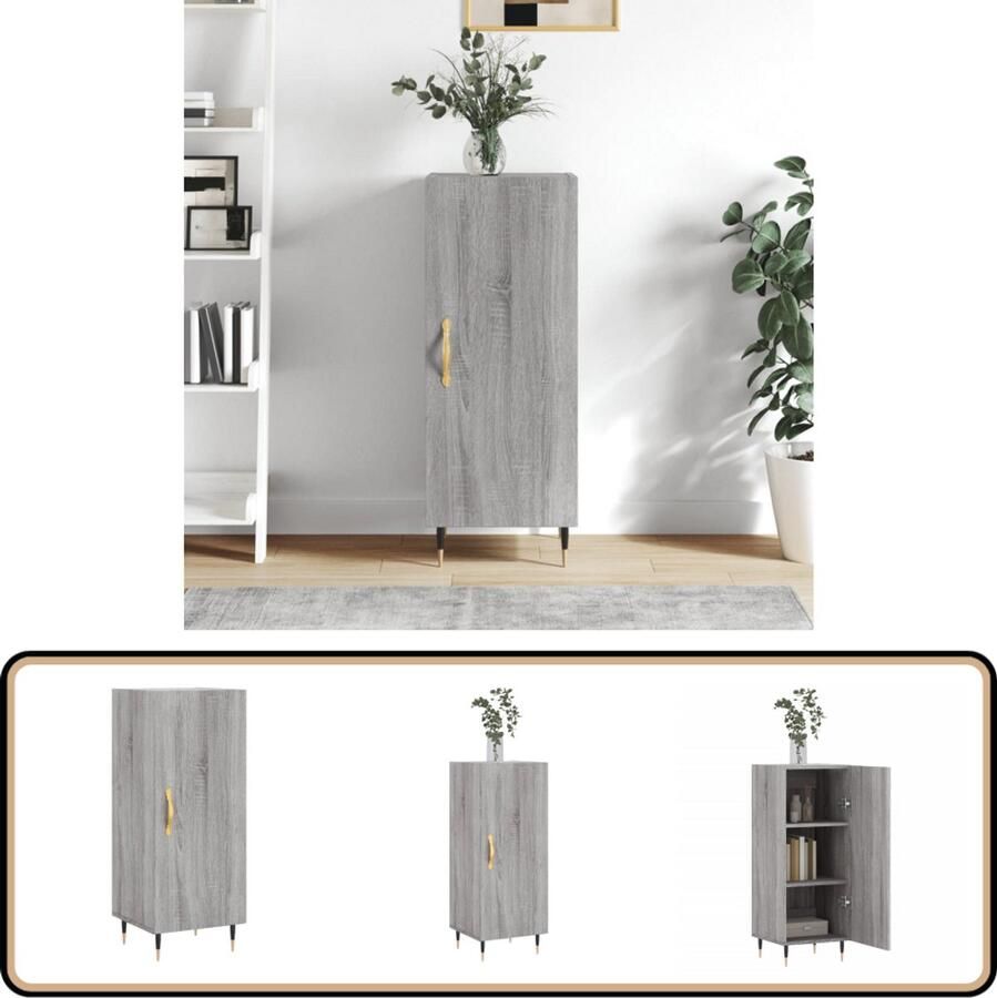 VidaXL Dressoir 34 5x34x90 cm Grijs Sonoma Eiken Bijzetkast Dressoir Opbergkast Salontafel Grijze Kast