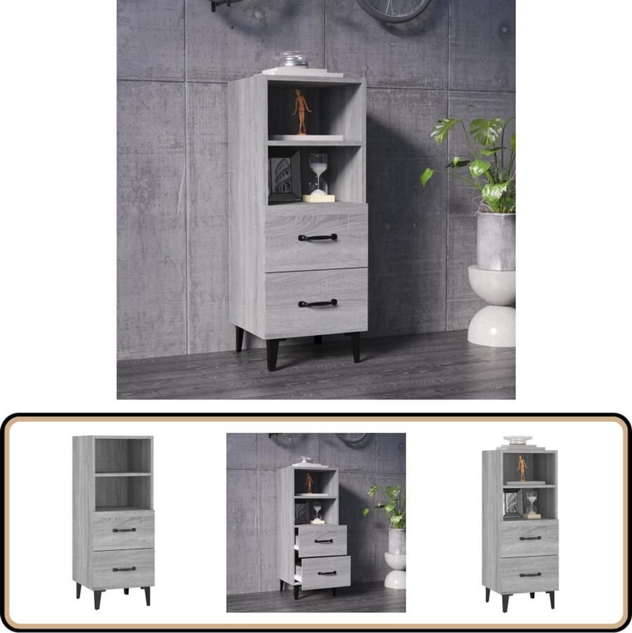 VidaXL Dressoir 34 5x34x90 cm Grijs Sonoma Eiken Dressoir Bijzettafel Houten Dressoir Grijze Dressoir Salontafel