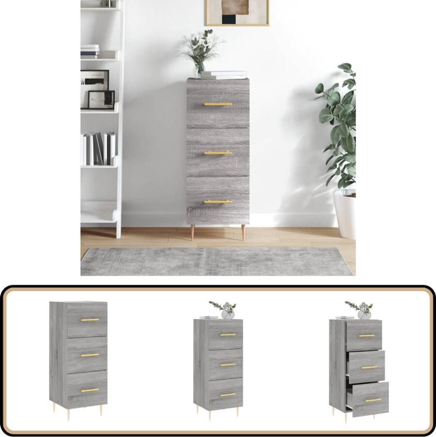 VidaXL Dressoir Grijs Sonoma Eiken 34 5x34x90 cm Dressoir Salontafel Houten Dressoir Grijze Dressoir Modern Dressoir