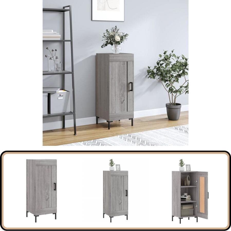 VidaXL Dressoir 34 5x34x90 cm Grijs Sonoma Eiken Dressoir Opbergkast Salontafel Houten Dressoir Grijze Dressoir
