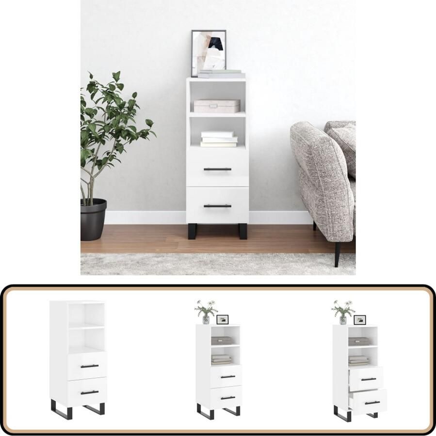 VidaXL -Dressoir-34 5x34x90-cm-bewerkt-hout-hoogglans-wit - Foto 7