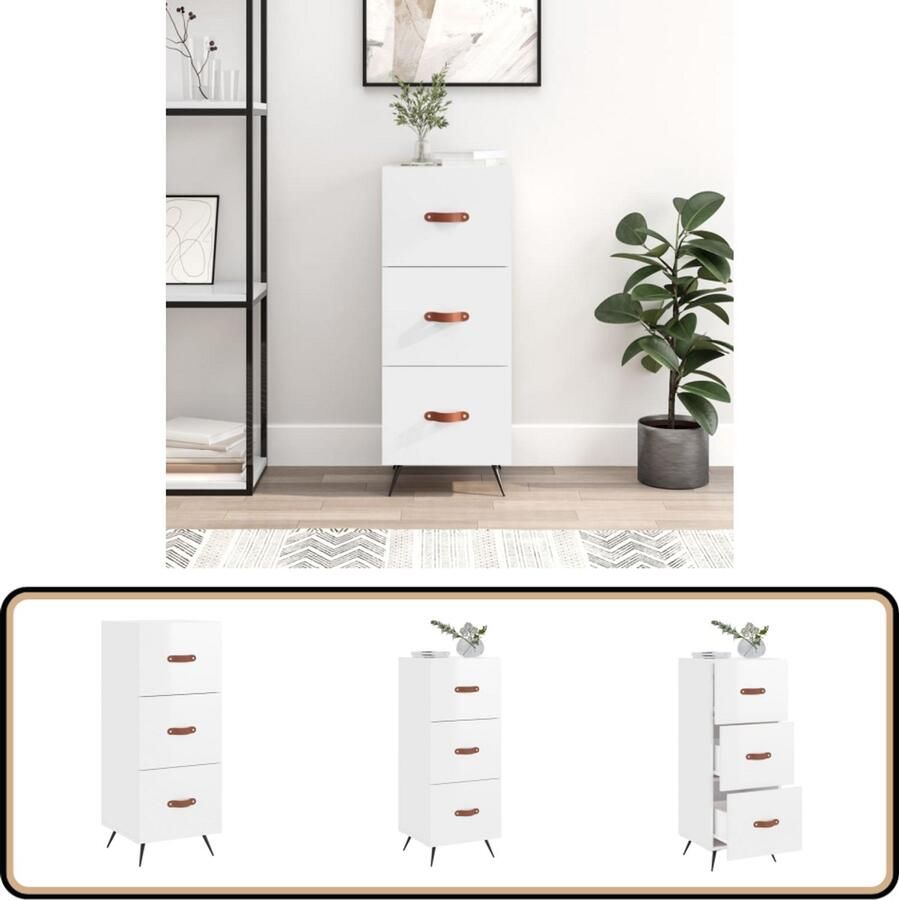 VidaXL Dressoir Hoogglans Wit 90 cm Bewerkt Hout Dressoir Bijzettafel Opbergkast Woonkamerinrichting Slaapkamermeubilair