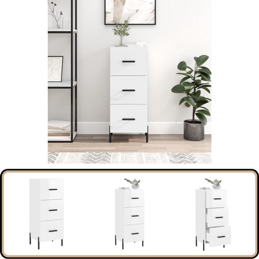 VidaXL Dressoir Hoogglans Wit 34 5x34x90 cm Dressoir Bijzettafel Opbergkast Woonaccessoires Modern Design