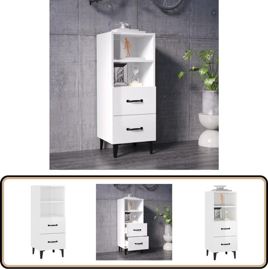 VidaXL Hoogglans Wit Dressoir 34 5x34x90 cm Dressoir Bijzettafel Houten Dressoir Witte Dressoir Modern Dressoir