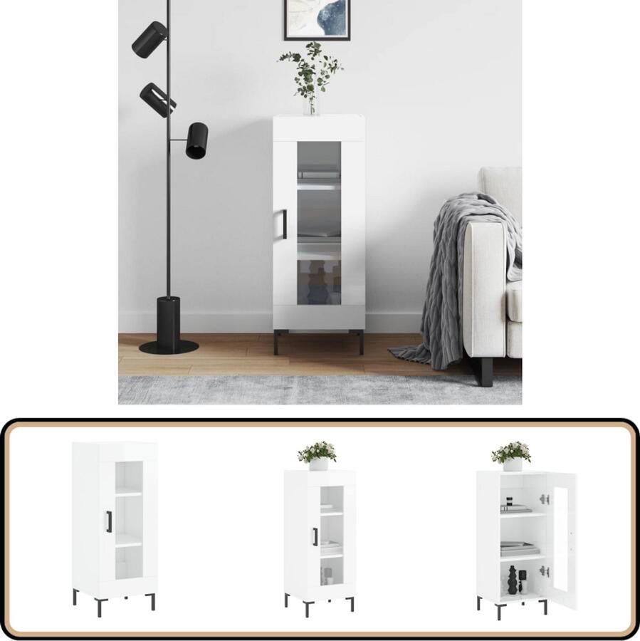 VidaXL -Dressoir-34 5x34x90-cm-bewerkt-hout-hoogglans-wit - Foto 8