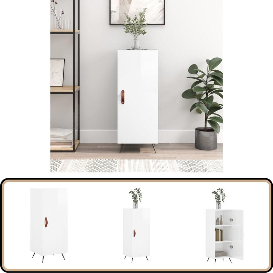VidaXL Dressoir Hoogglans Wit Bewerkt Hout 90 cm Dressoir Bijzettafel Opbergkast Witte Dressoirs Modern Dressoir