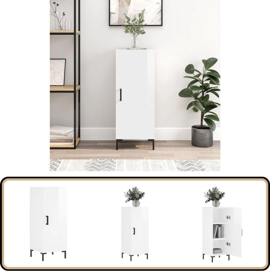 VidaXL Dressoir Hoogglans Wit 34 5x34x90 cm Dressoir Bijzettafel Witte Dressoir Modern Dressoir Houten Dressoir