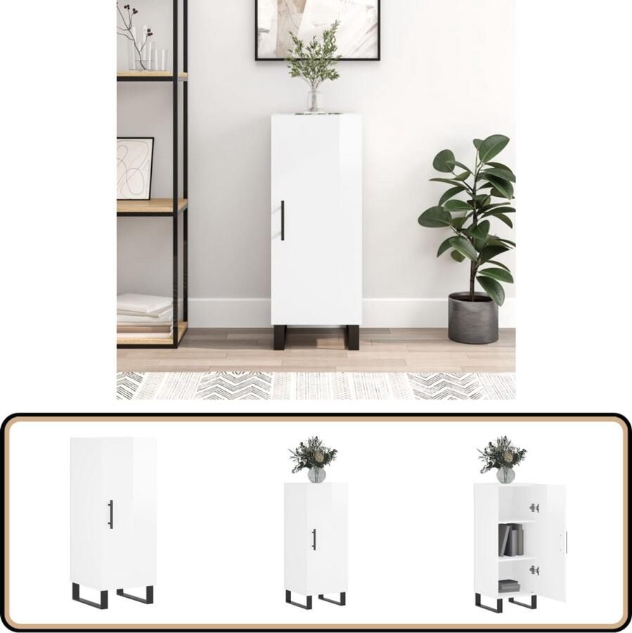 VidaXL Dressoir Hoogglans Wit 34 5x34x90 cm Dressoir Bijzettafel Opbergkast Witte Kast Modern Dressoir - Foto 2
