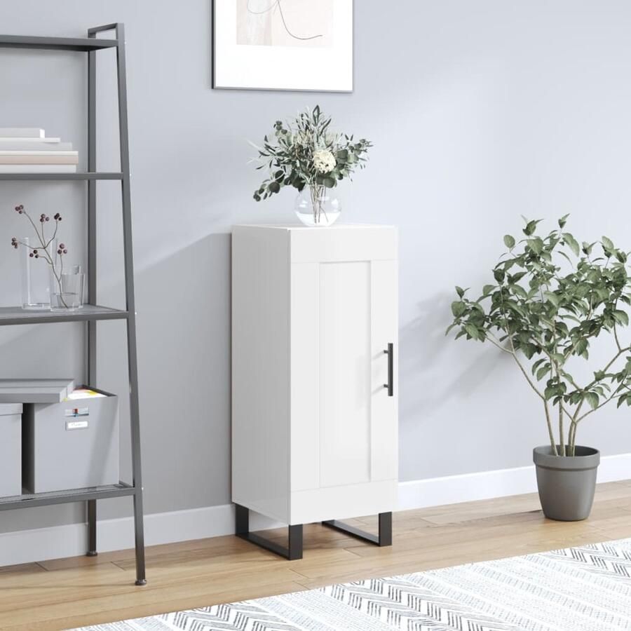 The Living Store Dressoir 34 5x34x90 cm bewerkt hout hoogglans wit Dressoir Commode Opbergmeubels Houten Meubelen Witte Meubels - Foto 2