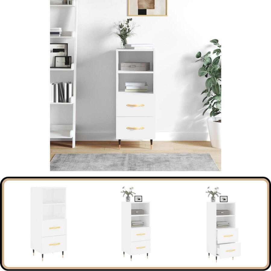 VidaXL Dressoir 34 5x34x90 cm Wit Bewerkt Hout Dressoir Commode Opbergkast Witte Dressoir Houten Dressoir