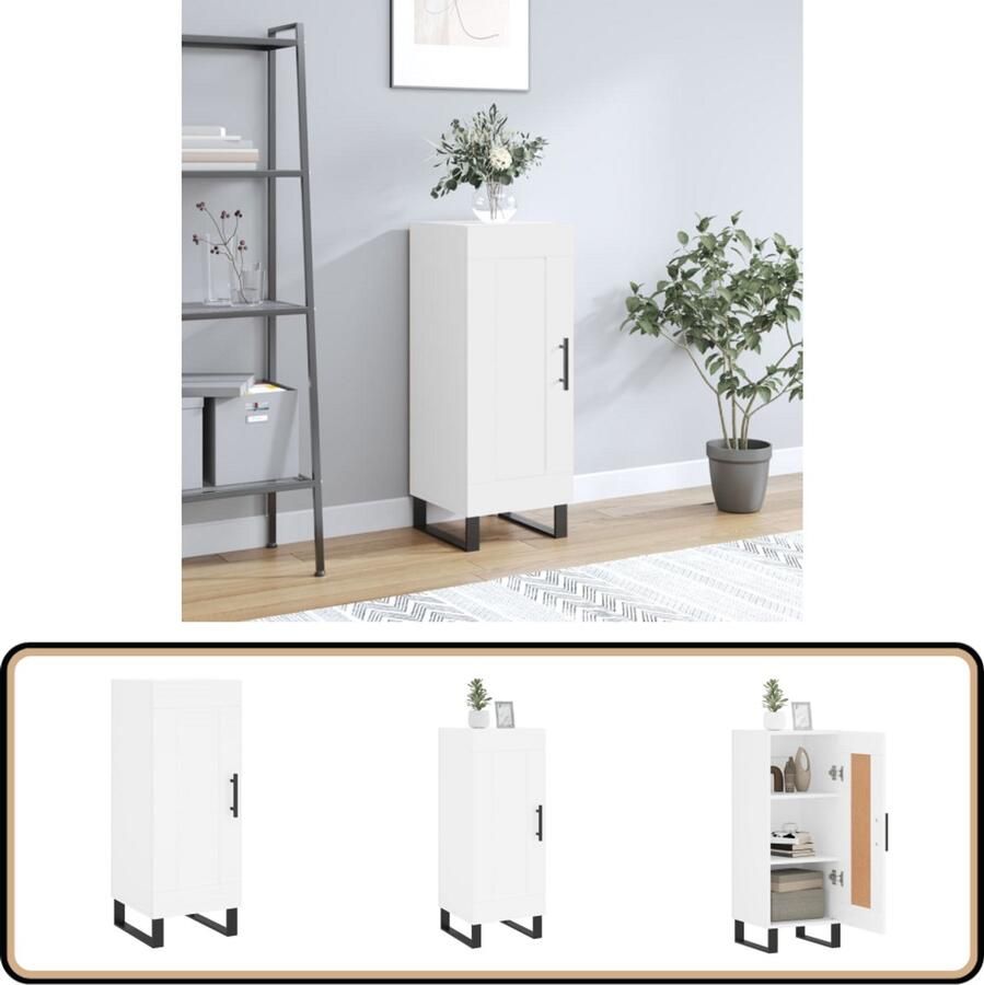 VidaXL Dressoir 34 5x34x90 cm Wit Hout & Metaal Dressoir Commode Kast Opbergkast Woonkamerinrichting