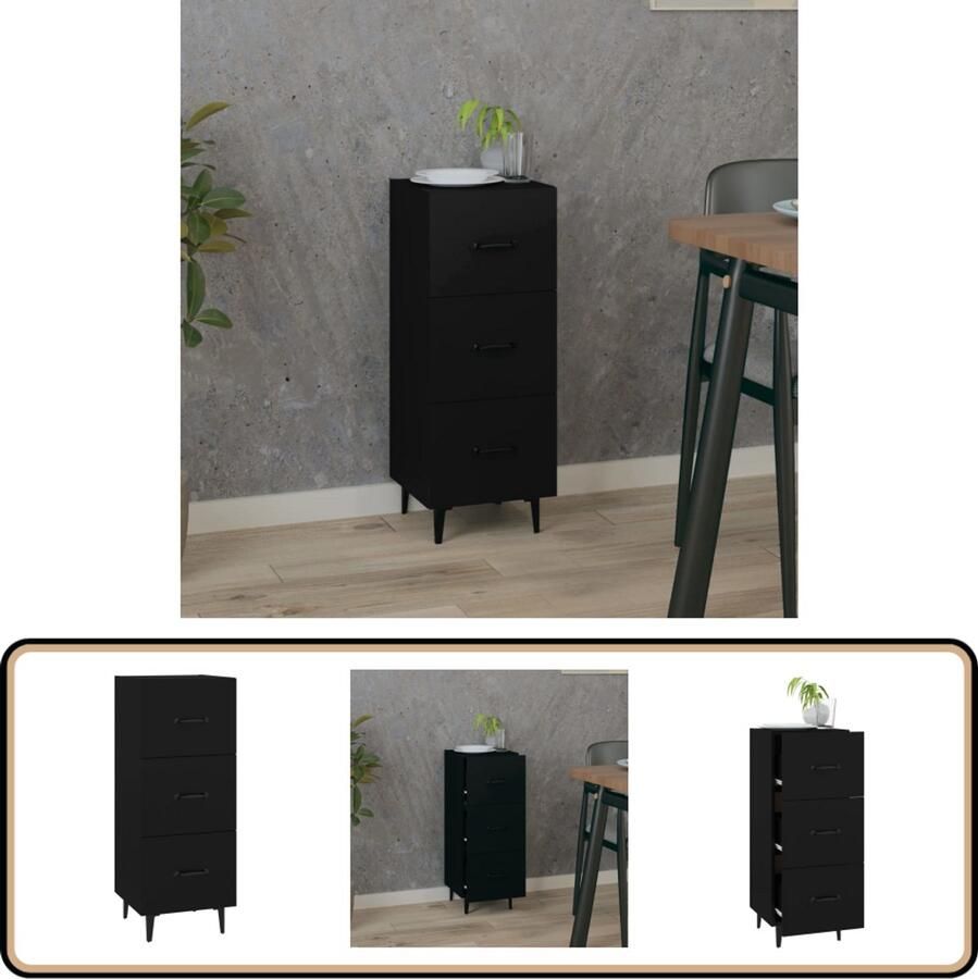 VidaXL Dressoir Bewerkt Hout Zwart 34 5x34x90 cm Dressoir Kast Salontafel Houten Dressoir Zwart Dressoir