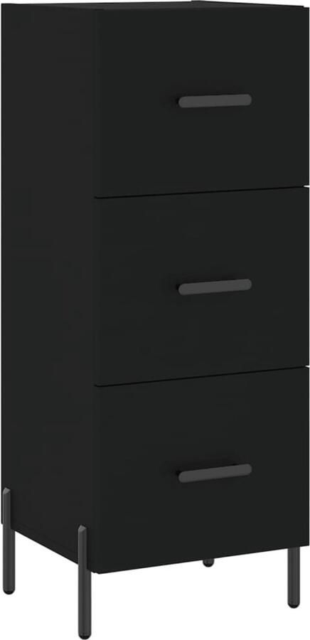 VidaXL Dressoir Zwart Bewerkt Hout 34 5x34x90 cm Dressoir Modern Design Houten Dressoir Metalen Poten Opbergkast