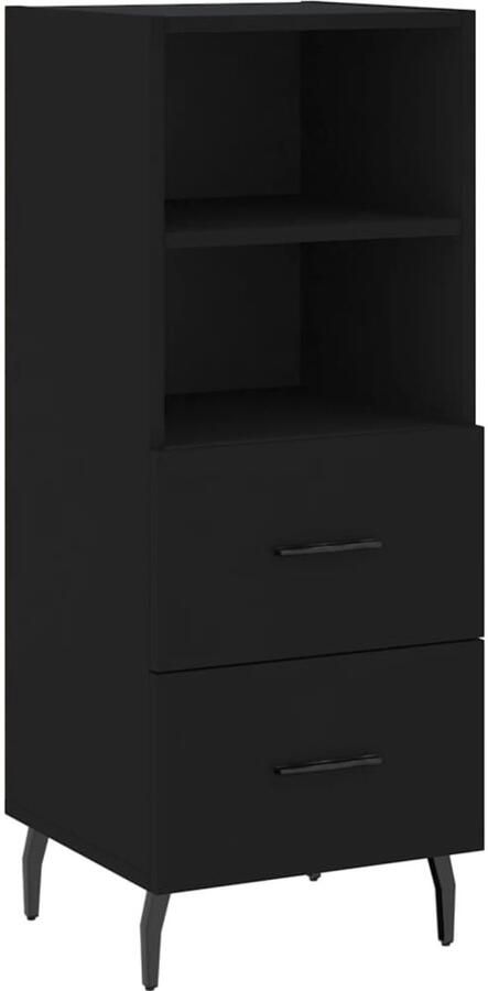 VidaXL Dressoir Hout en Metaal Zwart 90 cm Hoog Modern Dressoir Zwarte Dressoir Houten Dressoir Met Lade Opbergdressoir