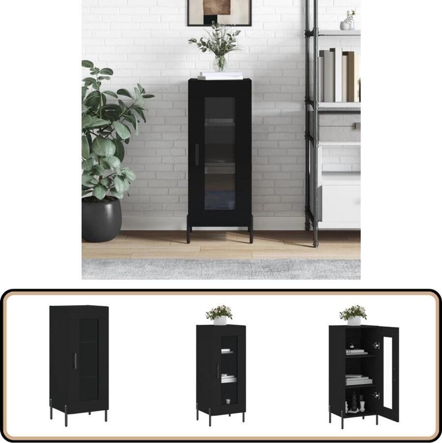 VidaXL Dressoir Zwart Bewerkt Hout en Metaal Dressoir Zwarte Kast Houten Kast Badkamermeubel Salontafel