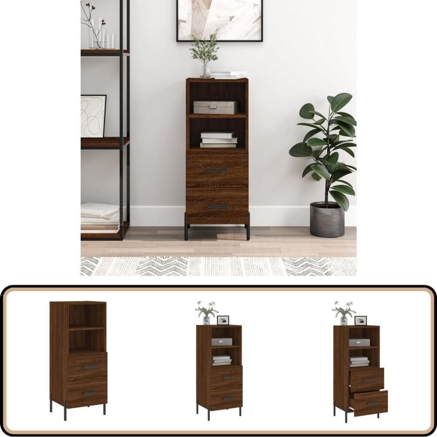 VidaXL Dressoir 34 5x34x90 cm Bruin Eikenkleur Dressoir Modern Dressoir Houten Dressoir Bruine Eiken Dressoir Opbergkast - Foto 2