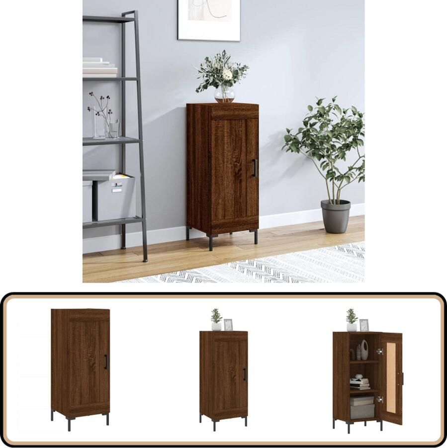 VidaXL Dressoir 34 5x34x90 cm Bruin eikenkleur Dressoir Vintage Dressoir Houten Dressoir Metalen Dressoir Opbergkast