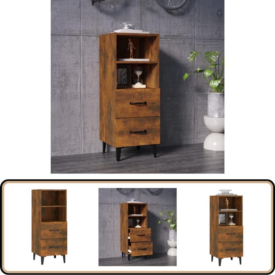 VidaXL Dressoir 34 5x34x90 cm Gerookt Eiken Dressoir Bijzettafel Houten Dressoir Vintage Dressoir Landelijke Stijl - Foto 2