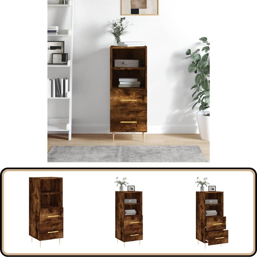 VidaXL Dressoir 34 5x34x90 cm Gerookt Eiken Dressoir Houten Dressoir Modern Dressoir Opbergkast Woonkamermeubel - Foto 2