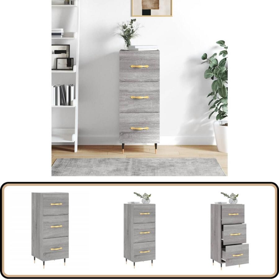 VidaXL Dressoir 34 5x34x90 cm Grijs Sonoma Eiken Dressoir Bijzettafel Salontafel Houten Dressoir Grijze Dressoir