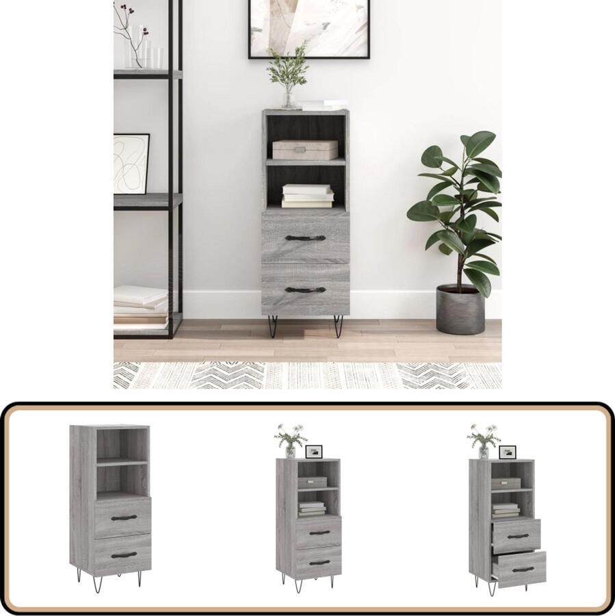 VidaXL Dressoir 34 5x34x90 cm Grijs Sonoma Eiken Dressoir Grijze Dressoirs Modern Dressoir Houten Dressoir Salontafel