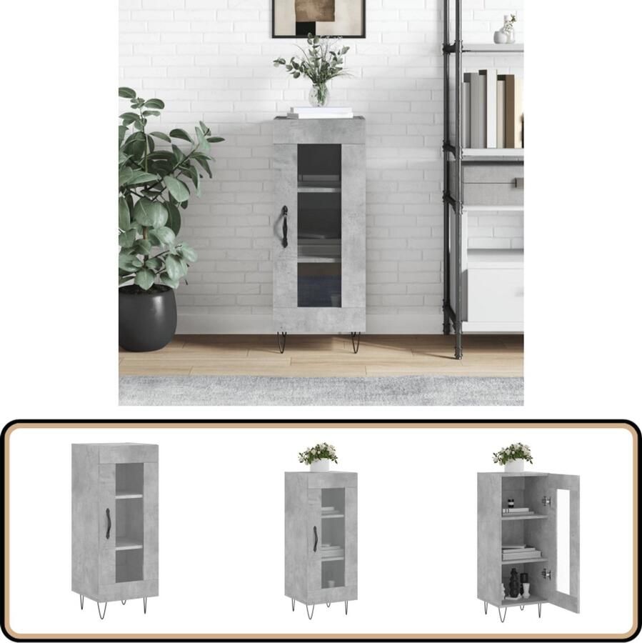 VidaXL Dressoir 34 5x34x90 cm Hout Betongrijs Dressoir Houten Dressoir Grijze Dressoir Vintage Dressoir Salontafel - Foto 2