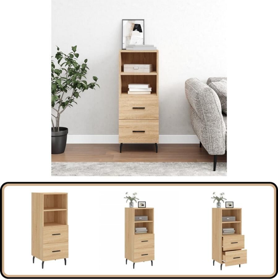 VidaXL Dressoir 34 5x34x90 cm Sonoma Eiken Dressoir Salontafel Houten Dressoir Sonomaplank Modern Dressoir - Foto 2
