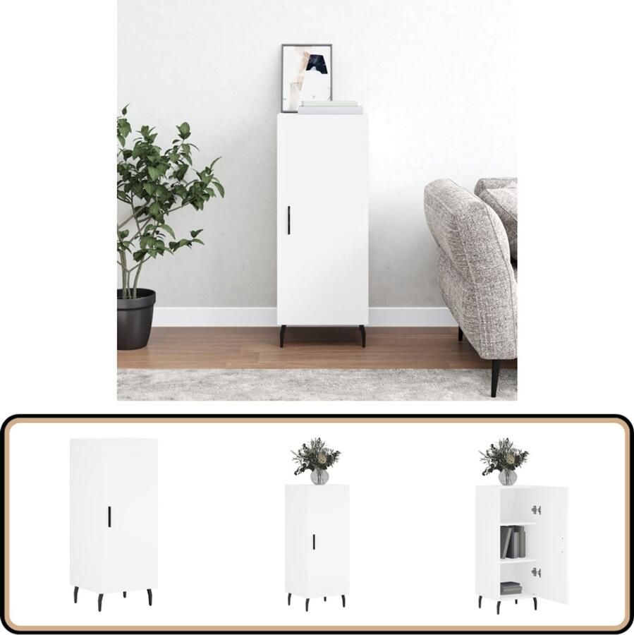 VidaXL Dressoir 34 5x34x90 cm Wit Bewerkt Hout Bijzettafel Dressoir Opbergkast Houten Kast Wit Dressoir - Foto 2