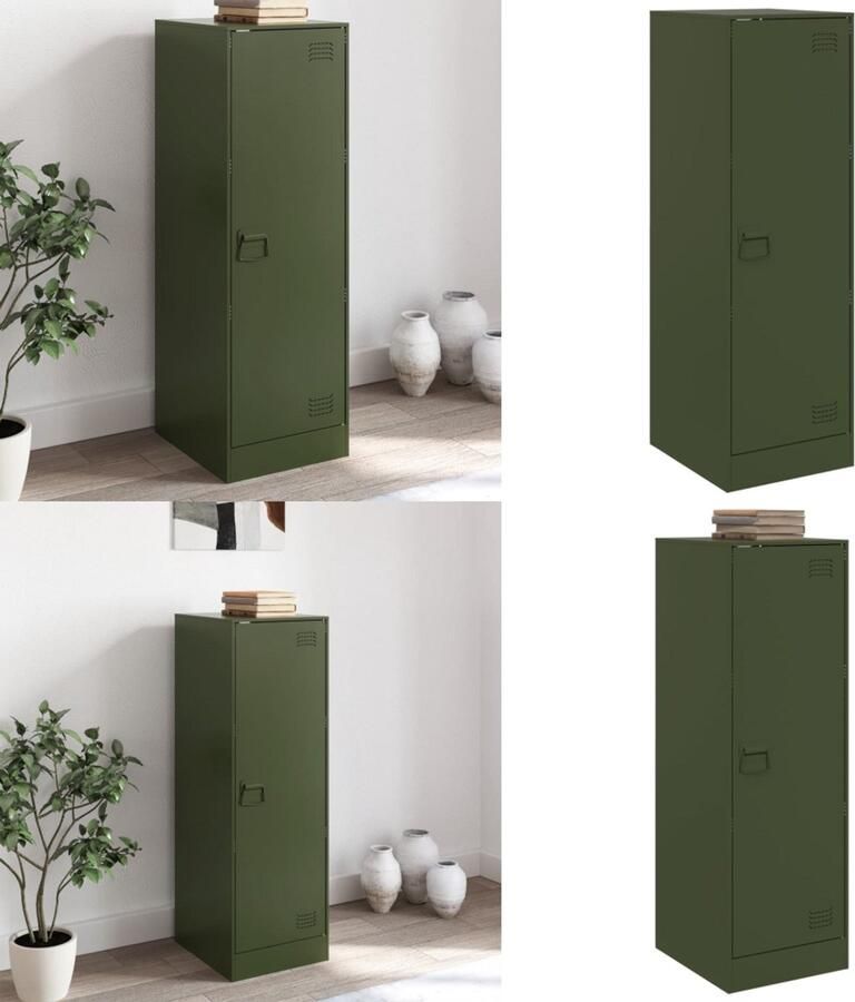 VidaXL Dressoir 34 5x39x107 cm staal olijfgroen Dressoir Dressoirs Opbergkast Wandkast