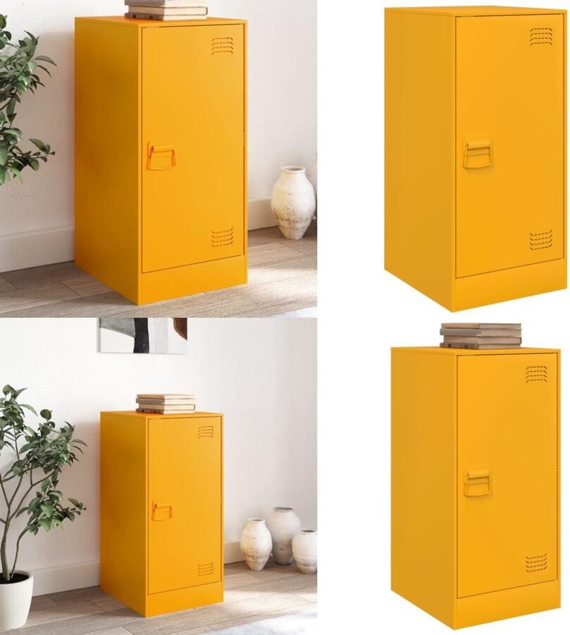 VidaXL Dressoir 34 5x39x73 cm staal mosterdgeel Dressoir Dressoirs Opbergkast Wandkast