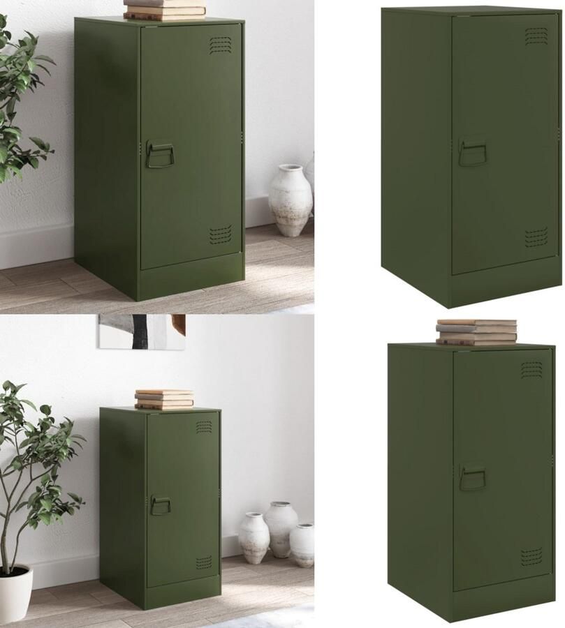 VidaXL Dressoir 34 5x39x73 cm staal olijfgroen Dressoir Dressoirs Opbergkast Wandkast
