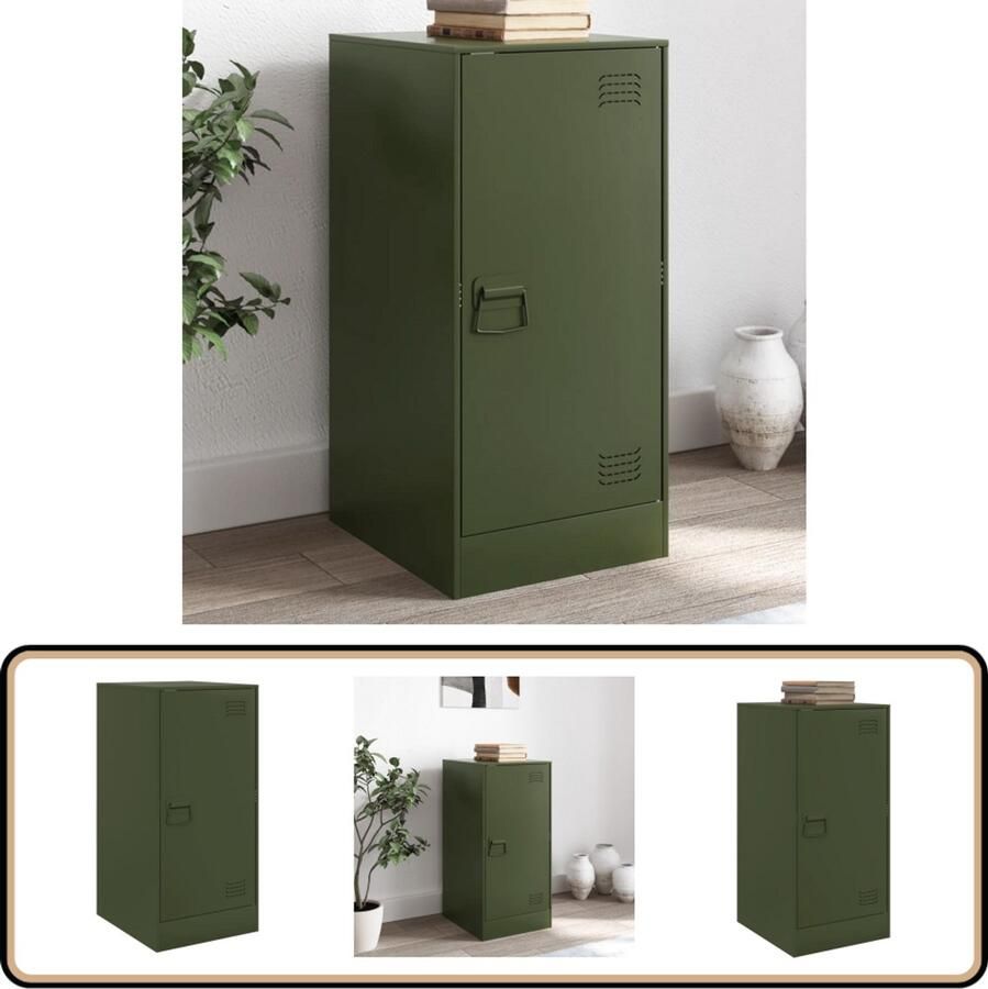 The Living Store Dressoir 34 5x39x73 cm staal olijfgroen Televisiekast Tv Meubel Opbergkast Salontafel Livingroom Furniture