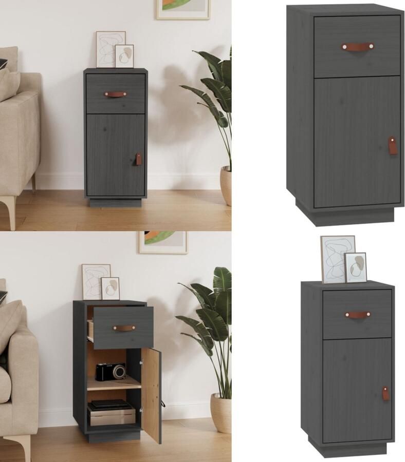 VidaXL Dressoir 34x40x75 cm massief grenenhout grijs Dressoir Dressoirs Kast Wandkast