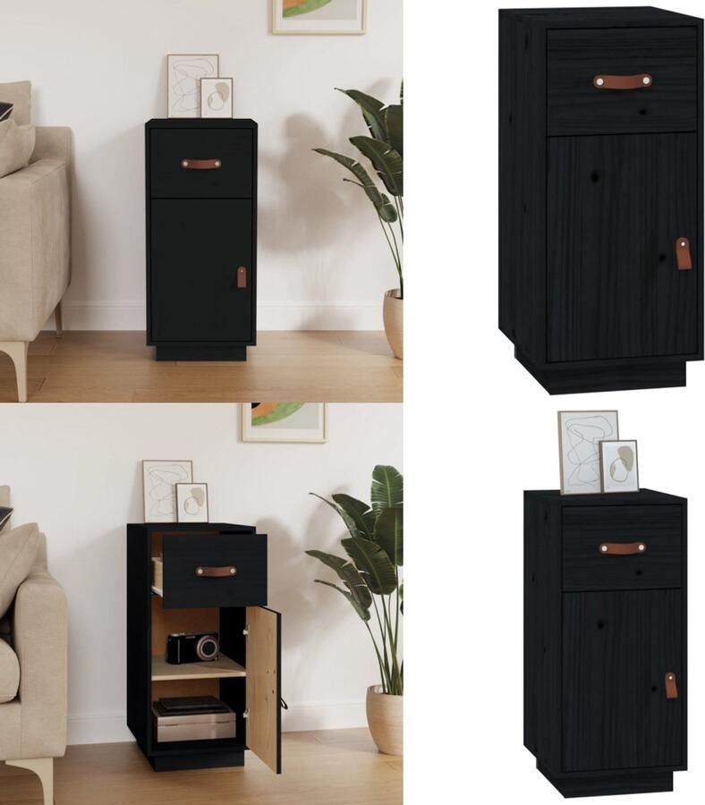 VidaXL Dressoir 34x40x75 cm massief grenenhout zwart Dressoir Dressoirs Kast Wandkast