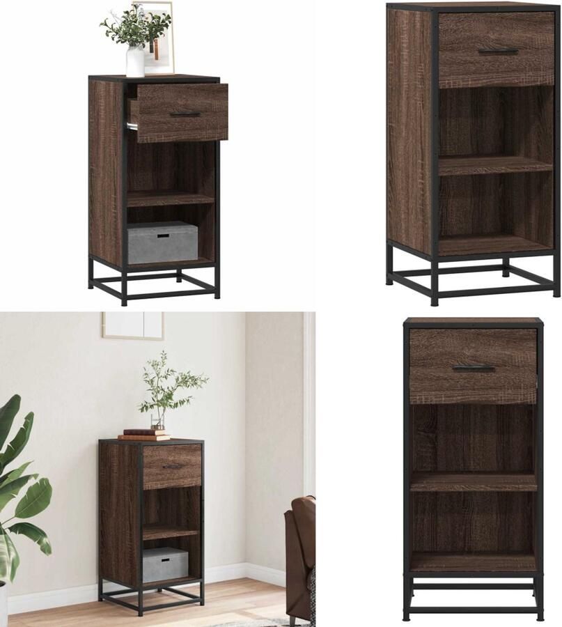 VidaXL Dressoir 35 5x35x76 cm bewerkt hout en metaal bruin eikenkleur Dressoir Dressoirs Opbergkast Buffet