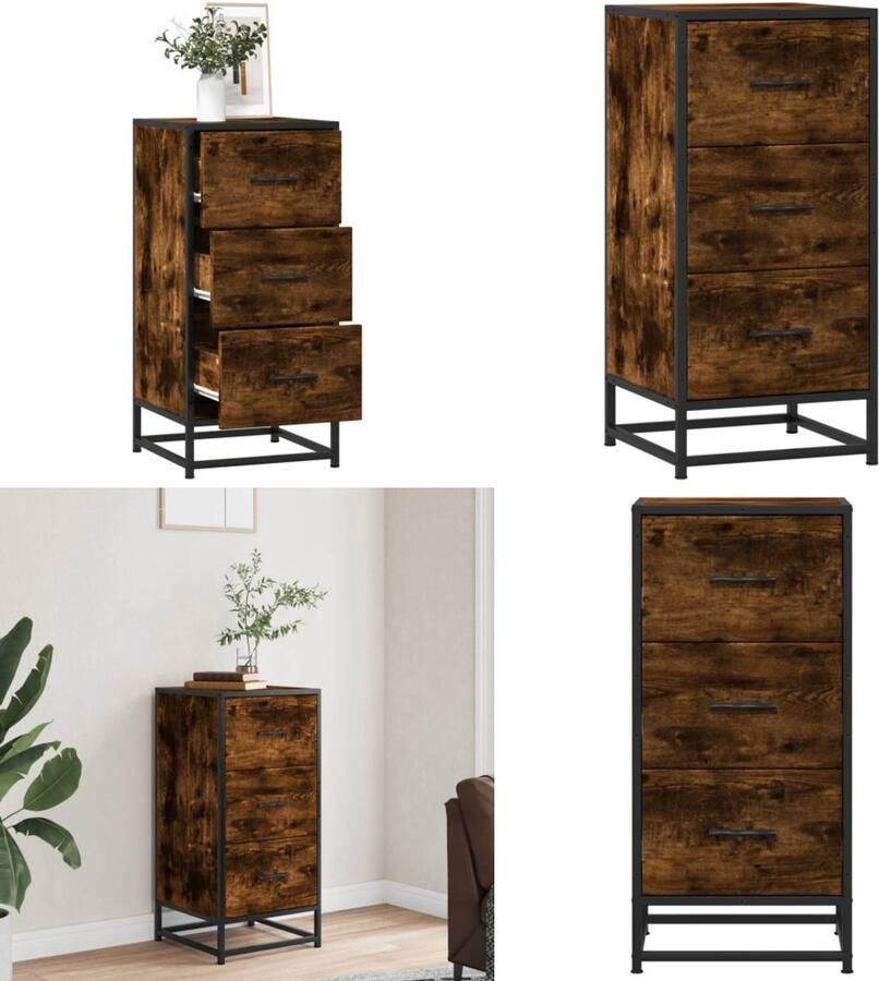 VidaXL Dressoir 35 5x35x76 cm bewerkt hout en metaal gerookt eiken Dressoir Dressoirs Opbergkast Wandkast