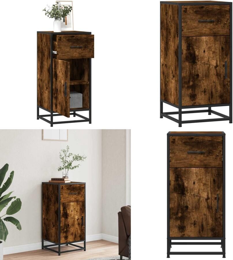 VidaXL Dressoir 35 5x35x76 cm bewerkt hout en metaal gerookt eiken Dressoir Dressoirs Opbergkast Buffet