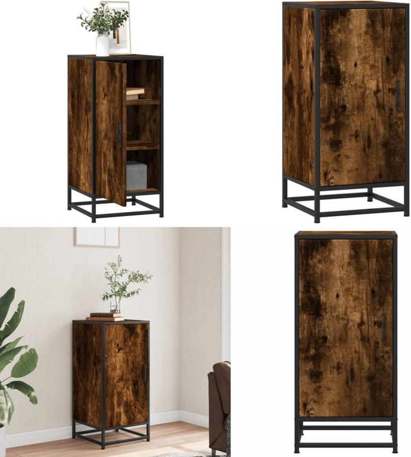 VidaXL Dressoir 35 5x35x76 cm bewerkt hout en metaal gerookt eiken Dressoir Dressoirs Opbergkast Wandkast