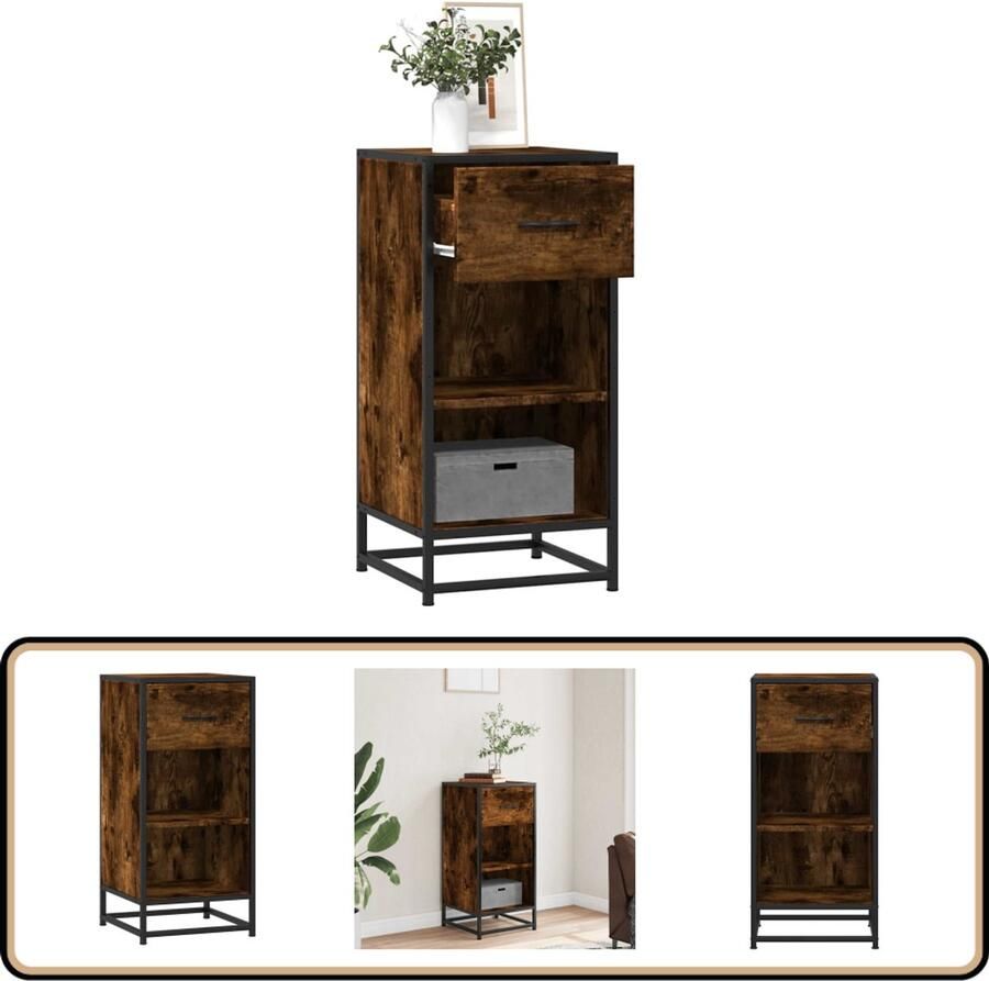 VidaXL Dressoir Gerookt Eiken 35 5x35x76 cm Dressoir Kast Opbergkast Industrieel Meubilair Houten Dressoir