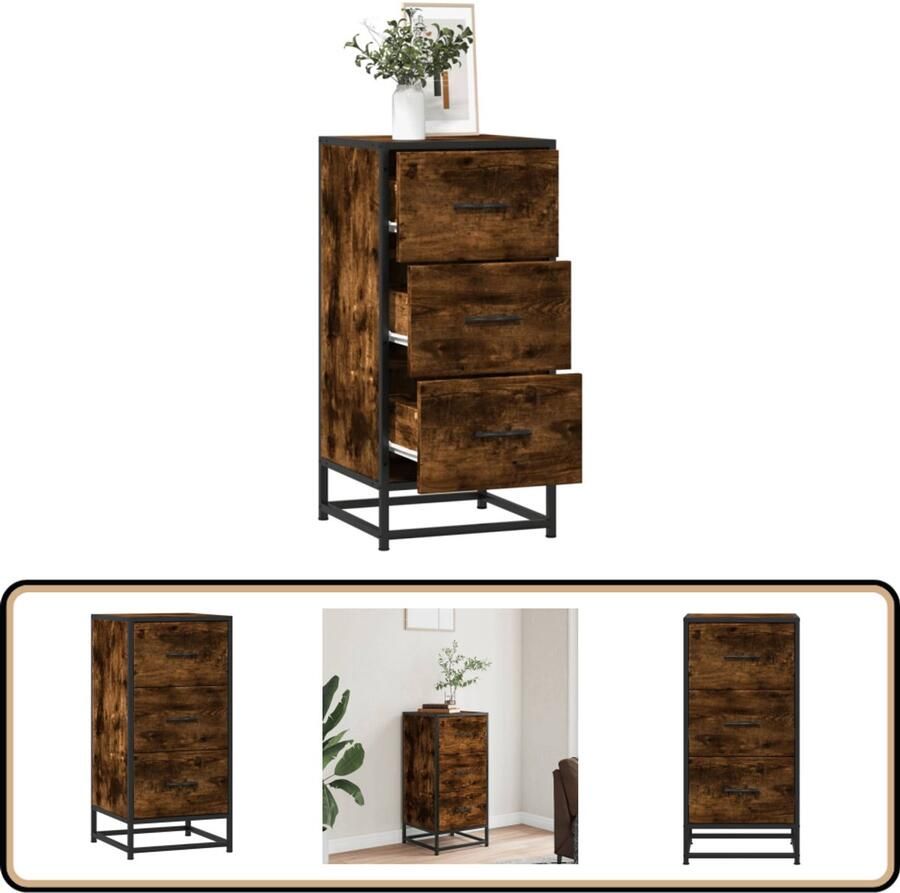The Living Store Dressoir 35 5x35x76 cm bewerkt hout en metaal gerookt eiken Dressoir Industrieel Design Houten Dressoir Opbergkast Tv Stand