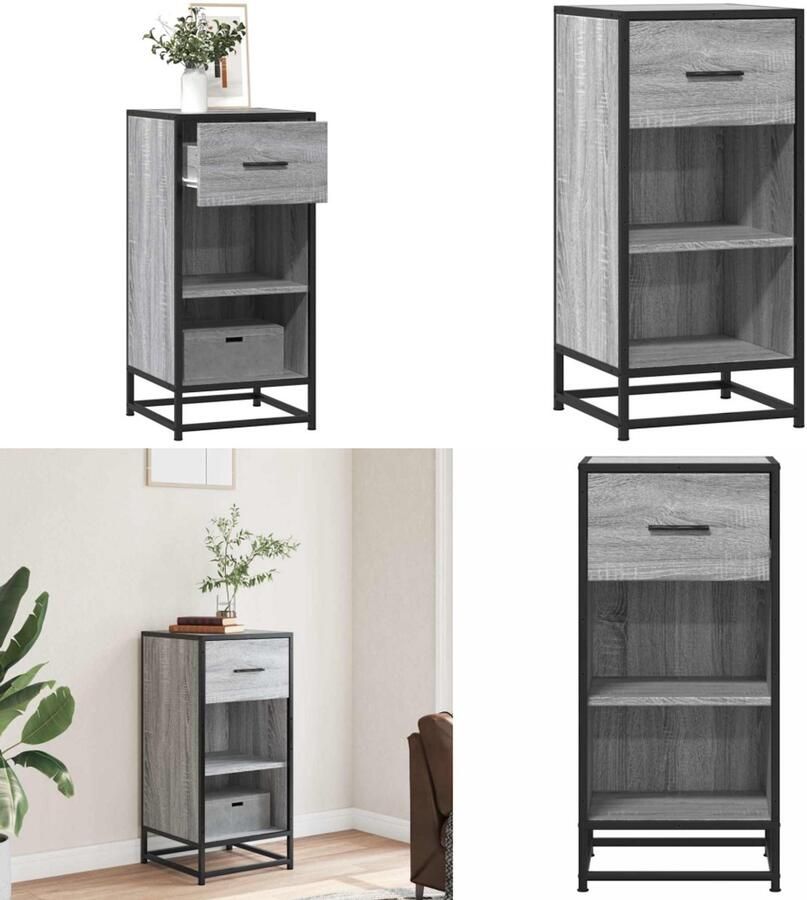 VidaXL Dressoir 35 5x35x76 cm bewerkt hout en metaal grijs sonoma Dressoir Dressoirs Opbergkast Buffet