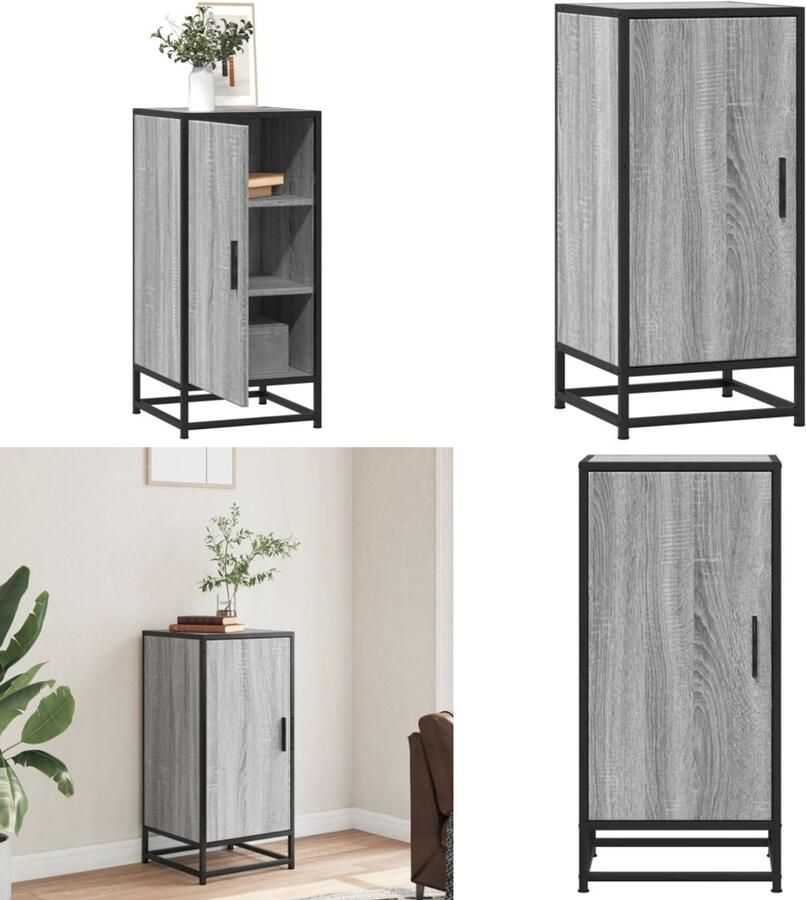 VidaXL Dressoir 35 5x35x76 cm bewerkt hout en metaal grijs sonoma Dressoir Dressoirs Opbergkast Wandkast