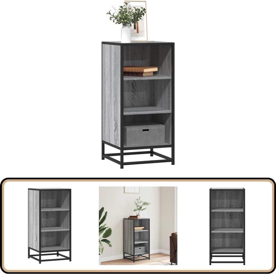 VidaXL Dressoir 35 5x35x76 cm bewerkt hout en metaal grijs sonoma