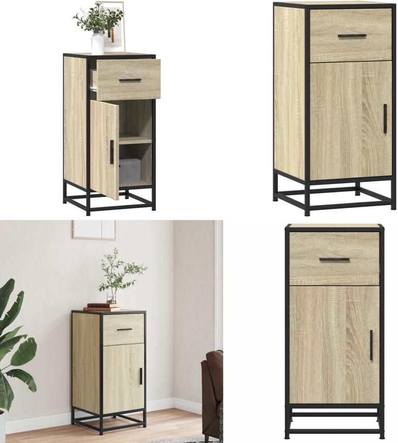 VidaXL Dressoir 35 5x35x76 cm bewerkt hout en metaal sonoma eikenkleur Dressoir Dressoirs Opbergkast Buffet