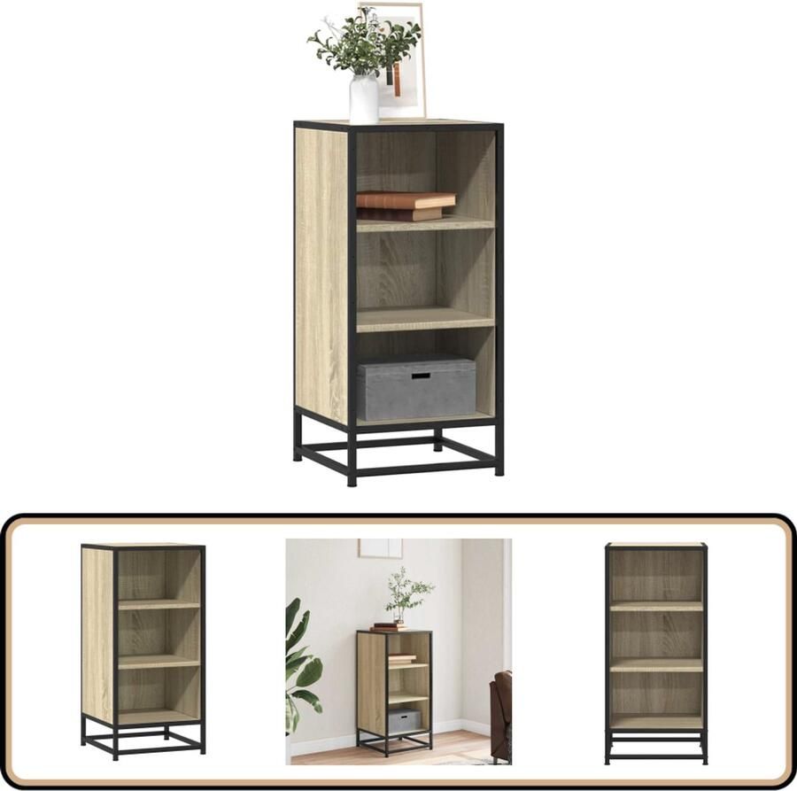 VidaXL Dressoir 35 5x35x76 cm bewerkt hout en metaal sonoma eikenkleur
