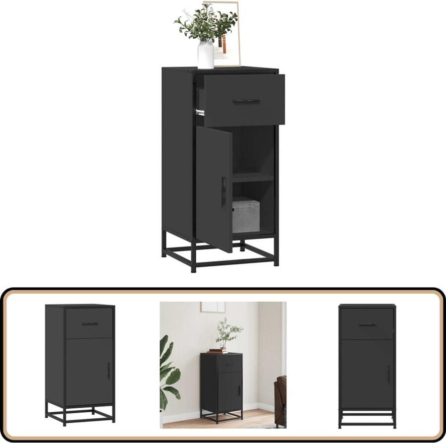 VidaXL Dressoir Zwart Bewerkt hout en metaal Dressoir Opbergkast Salontafel Vintage Meubels Industrieel Design