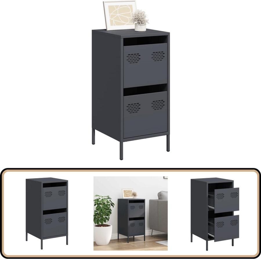 VidaXL Dressoir staal antraciet 2 lades Dressoir Metalen Dressoir Industrieel Dressoir Opbergmeubel Salontafel