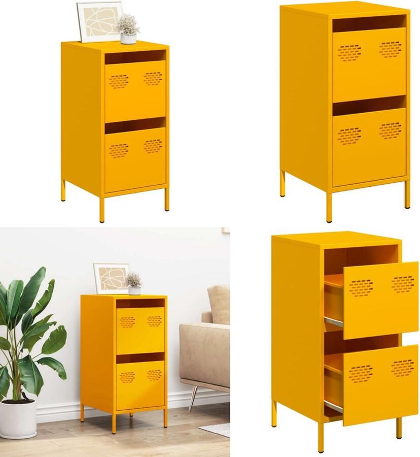 VidaXL Dressoir 35x39x73 5 cm koudgewalst staal mosterdgeel Dressoir Dressoirs Opbergkast Buffet