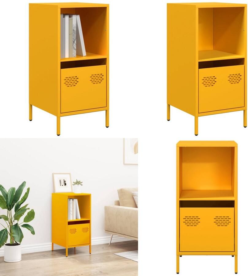 VidaXL Dressoir 35x39x73 5 cm koudgewalst staal mosterdgeel Dressoir Dressoirs Opbergkast Buffet